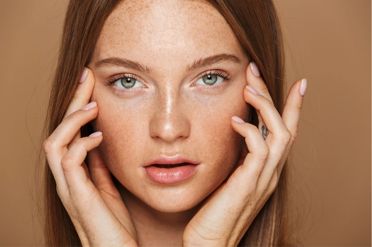 Close-up of a young woman gently touching her under-eye area, showcasing smooth skin and natural beauty—ideal for articles about BOTOX® under your eyes in Cedar Park, TX.
